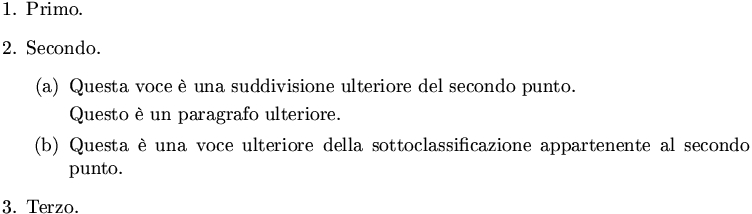 elenco numerato con sottoelenco