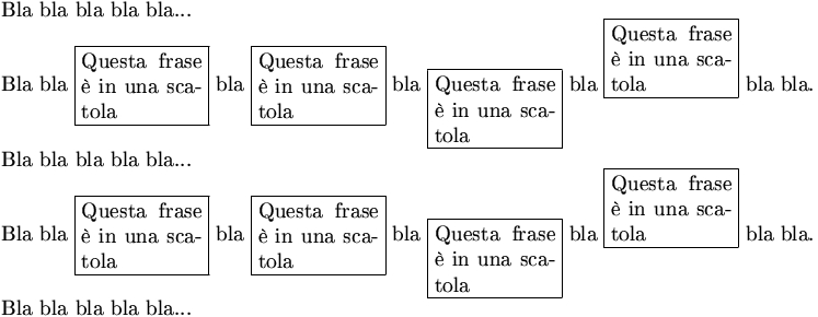 scatole per contenere testo impaginato