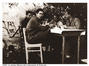 1956: La prima mensa a Frascati. La foto e' presa durante la pausa pranzo in una fase dell'installazione del liquefattore per la criogenia del Sincrotrone. Riconoscibili Scaramuzzi, Bellatreccia, Careri,Moneti.